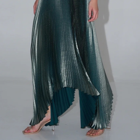 New NWT L'IDÉE Pleated Green Maxi Papillon Skirt in Pine Shimmer - Picture 13 of 17